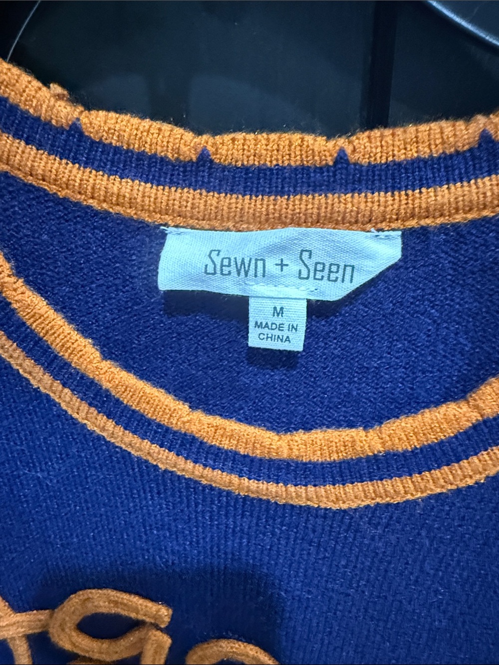 Navy 'Game Day' Short Sleeve Sweater with Orange Trim - Picture 3 of 5